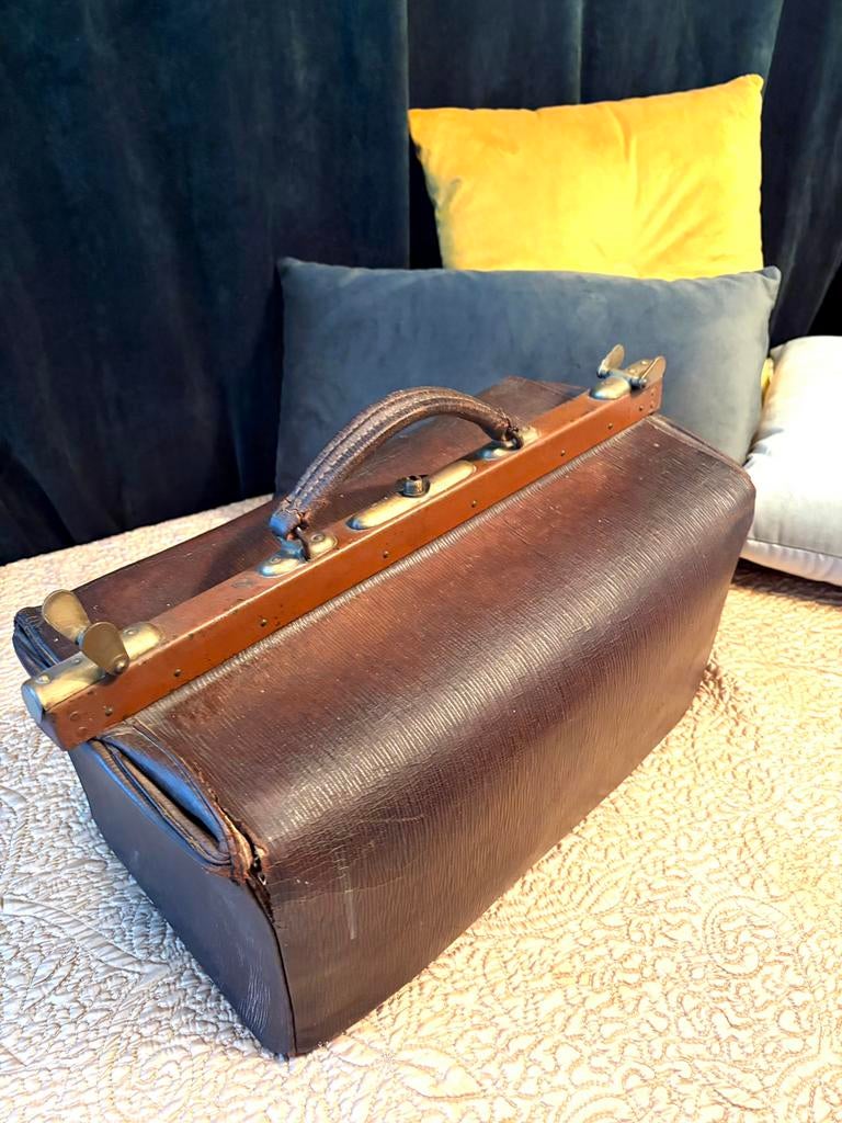Ancien sac de médecin, serrure en cuivre, Enlèvement, Utilisé, Clé