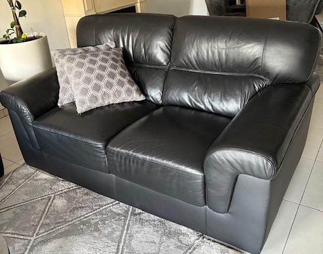 Leer Bankstel Zwart, Huis en Inrichting, Ophalen, Gebruikt, 100 tot 125 cm, 150 tot 200 cm