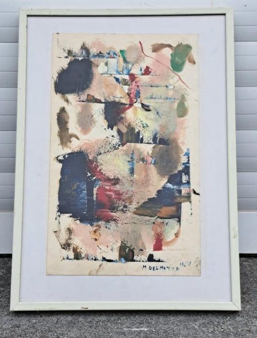 huile sur papier abstrait signe marcel delmotte, Antiek en Kunst, Kunst | Schilderijen | Klassiek, Ophalen of Verzenden, Abstract