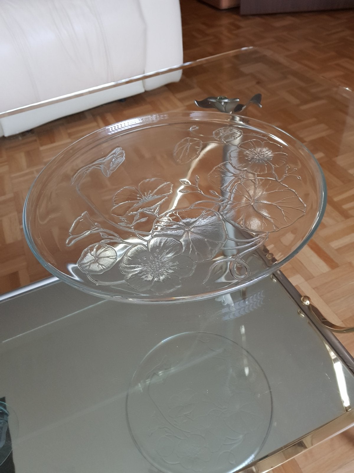 Glazen bord, plateau met bloemen, 32 cm, nieuwe staat, Huis en Inrichting, Ophalen, Zo goed als nieuw