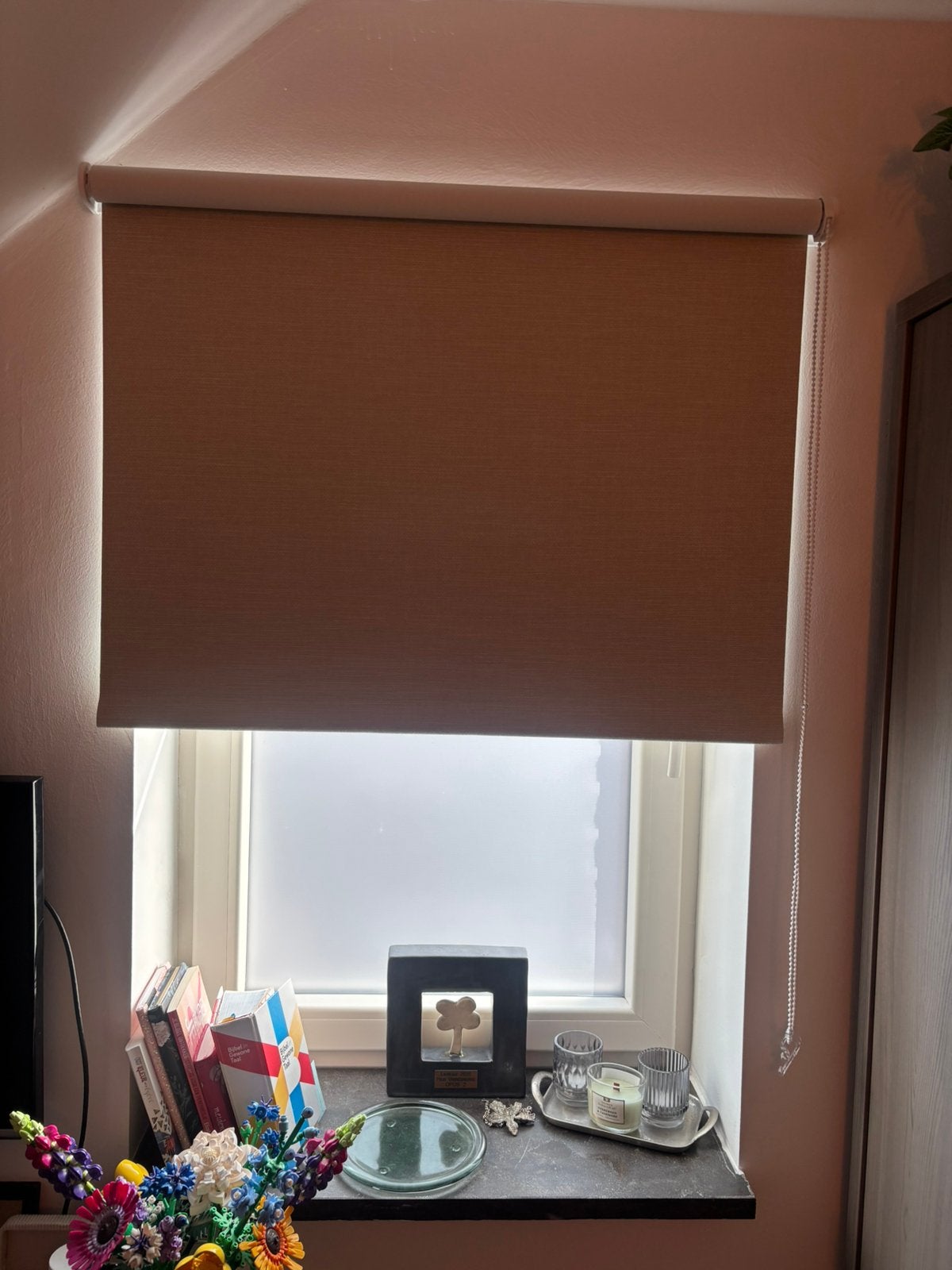 Verduisterend rolgordijn beige, Ophalen, Kwantum, Verduisterend, Beige