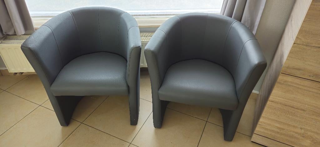 2 grijs lederen kuipzetels, Huis en Inrichting, Fauteuils, Ophalen, Zo goed als nieuw, Leer
