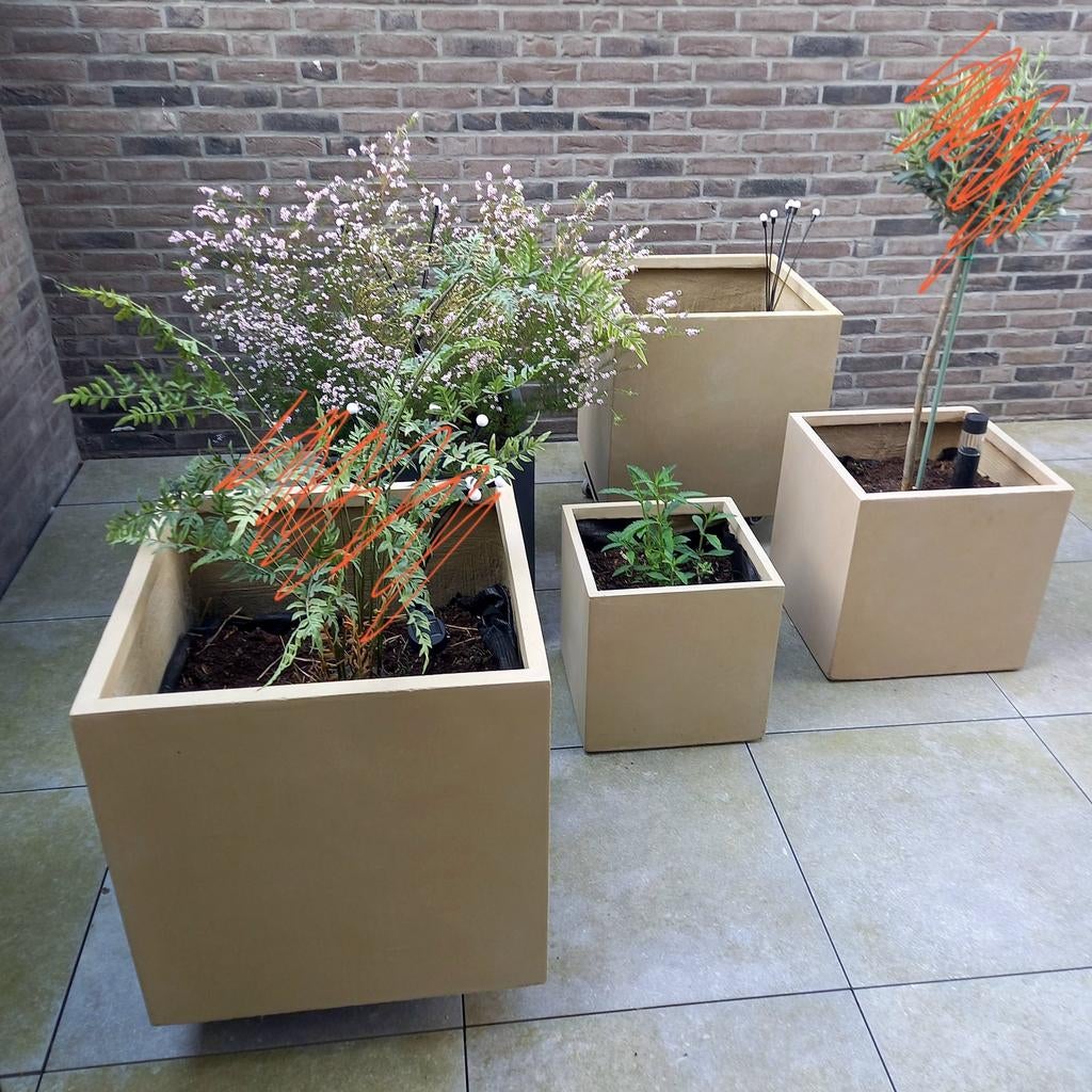 Fiberclay bloembakken, Tuin en Terras, Ophalen, Steen, Minder dan 60 cm, Vierkant