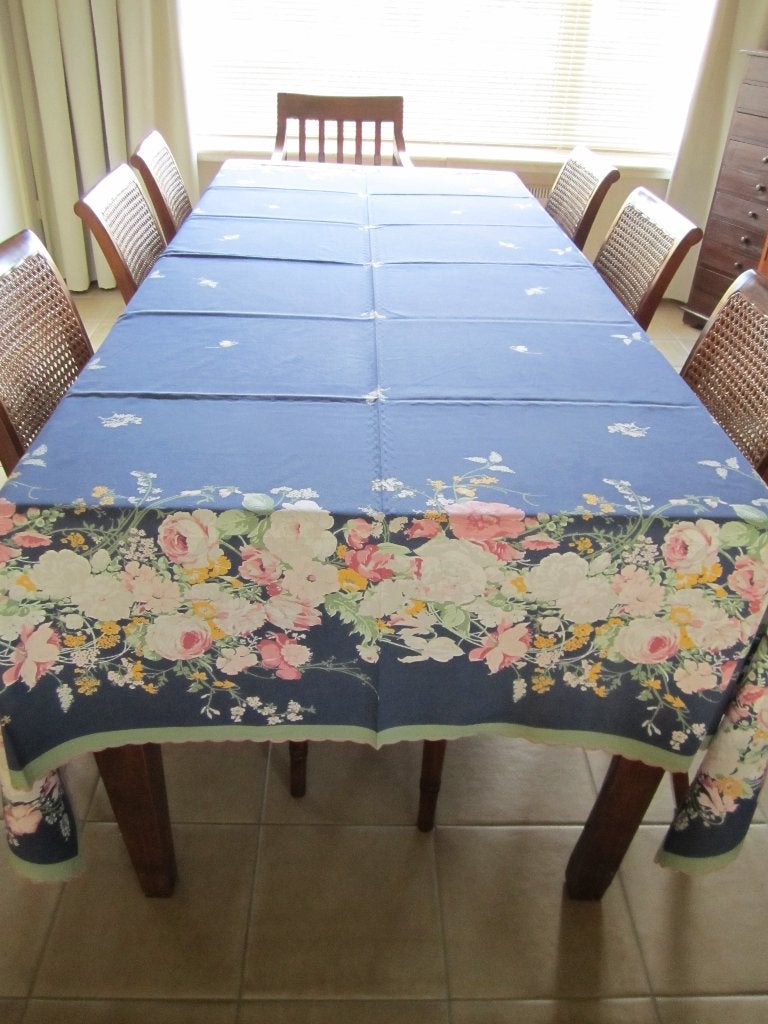 Tafeltapijt + Servietten, Gebruikt, Blauw, Ophalen of Verzenden, Katoen