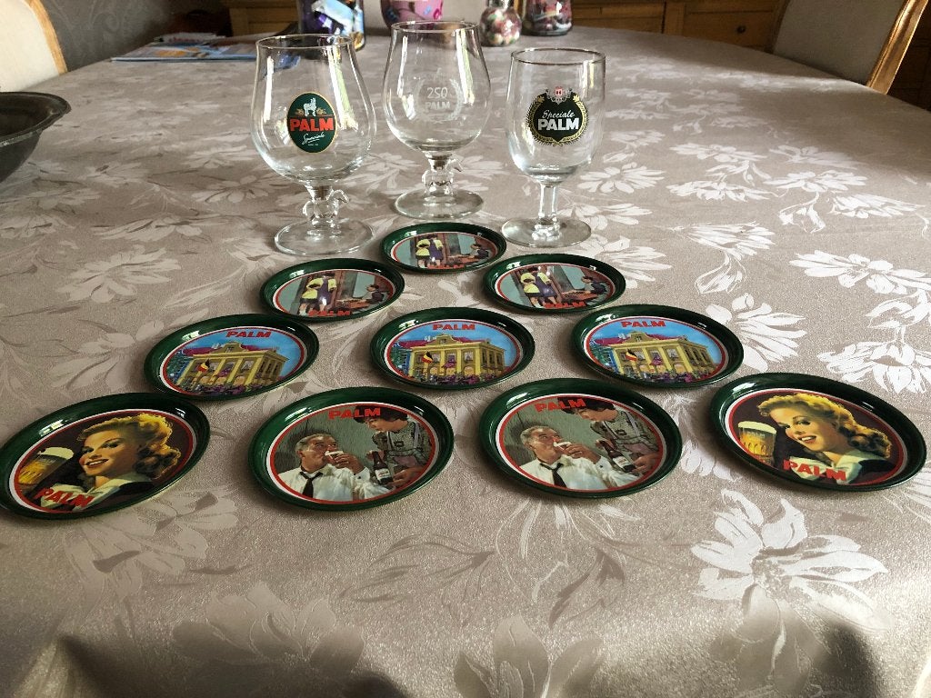 Palmglazen en Palmonderleggers in Nieuwstaat, Collections, Marques de bière, Enlèvement, Neuf, Verre ou Verres, Palm