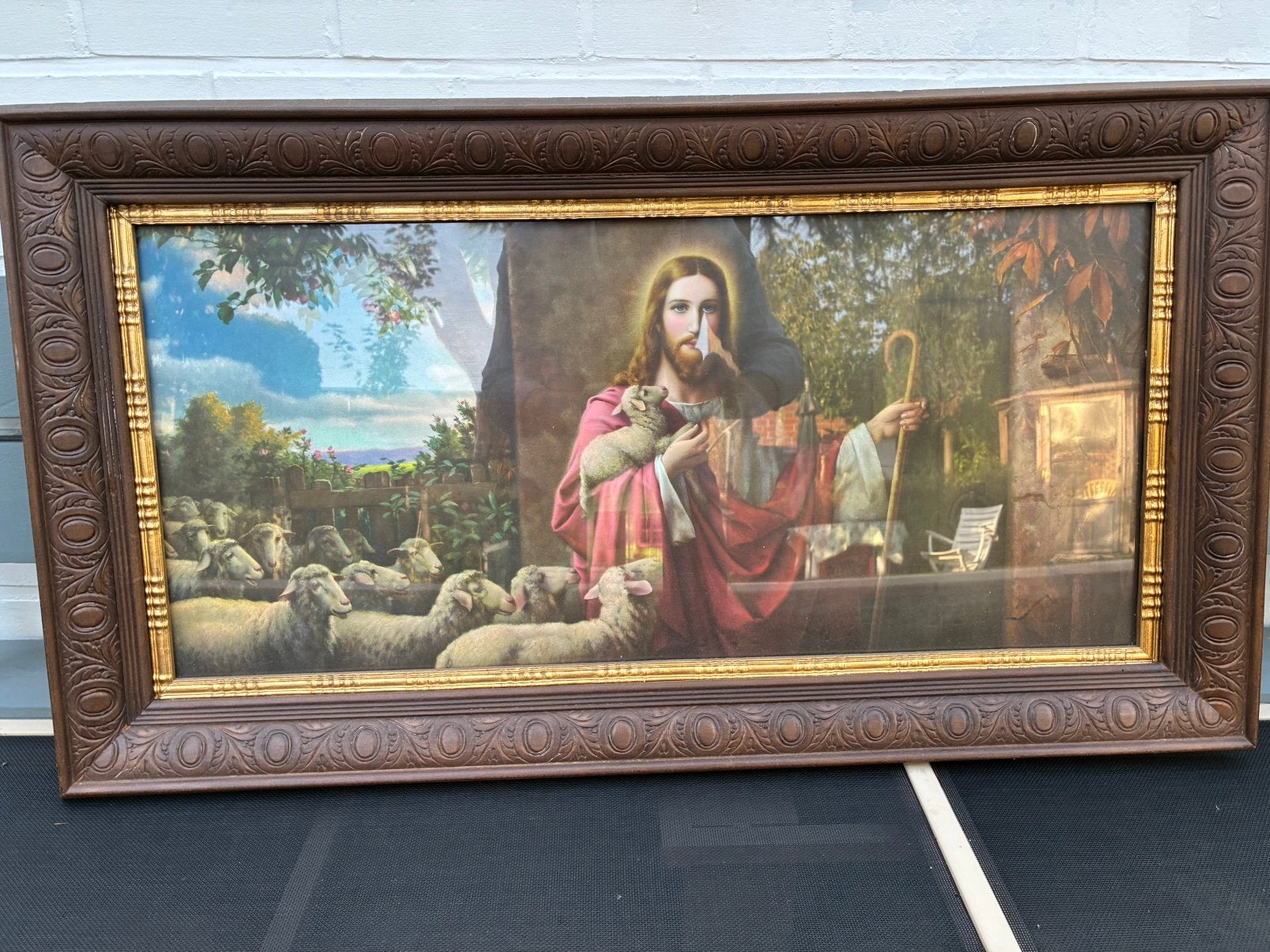 Devotie prent, Jezus met herderstaf en kudde schapen, Antiek en Kunst, Ophalen