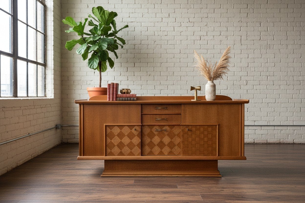 Vintage houten art deco dressoir / buffetkast / lange kast, Antiek en Kunst, Ophalen of Verzenden