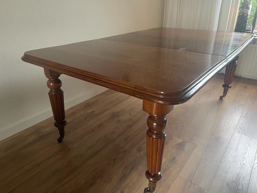 antieke kersen tafel met 2 uitschuifbladen slinger eettafel, Antiek en Kunst, Ophalen