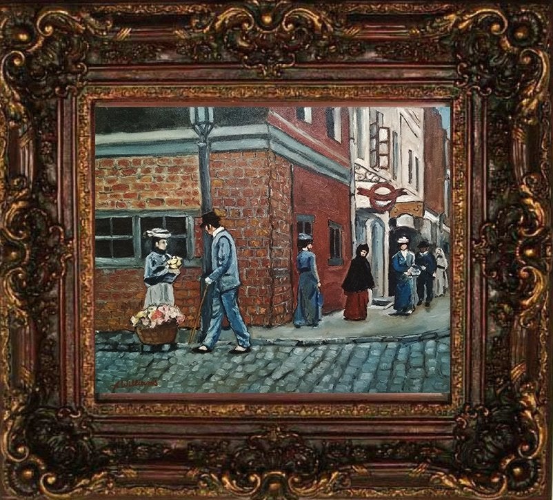 Fabriqué « In der Altstadt », Peinture à l'huile, Peint à la main, Paysage urbain / rural, Toile