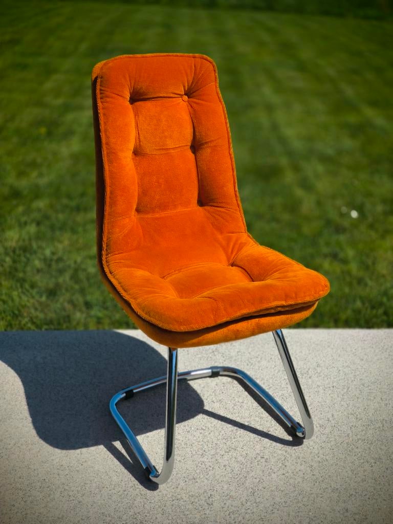 Fauteuil vintage velour orange et chrome, année 1970s, Maison & Meubles, Enlèvement