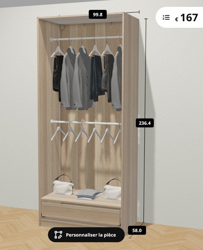IKEA PAX houtkleurige kleedkast, Ophalen, Gebruikt, Eikenhout, 50 tot 100 cm