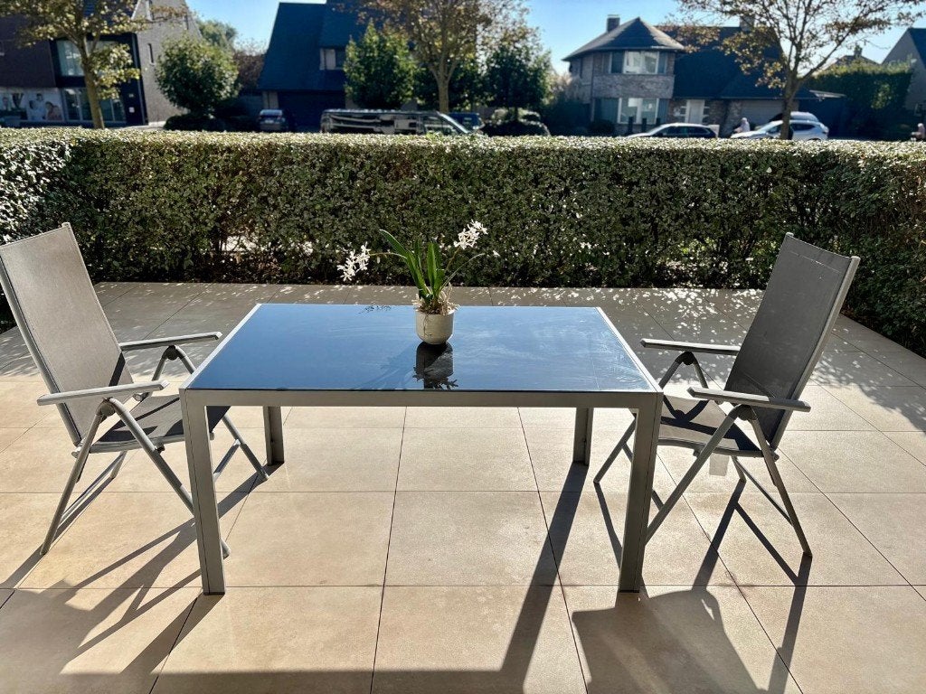 Table de jardin/terrasse, 100 à 150 cm, Quatre personnes, Verre, Enlèvement
