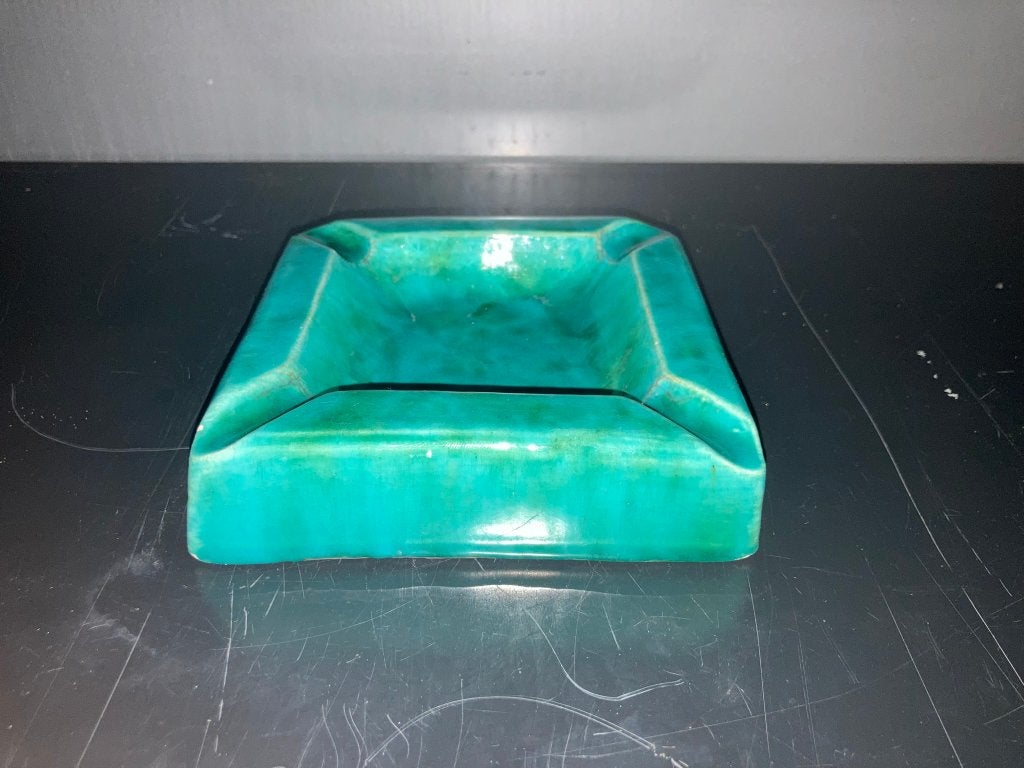 Handgemaakte keramische malachietgroene asbak (1950-1970), Ophalen of Verzenden