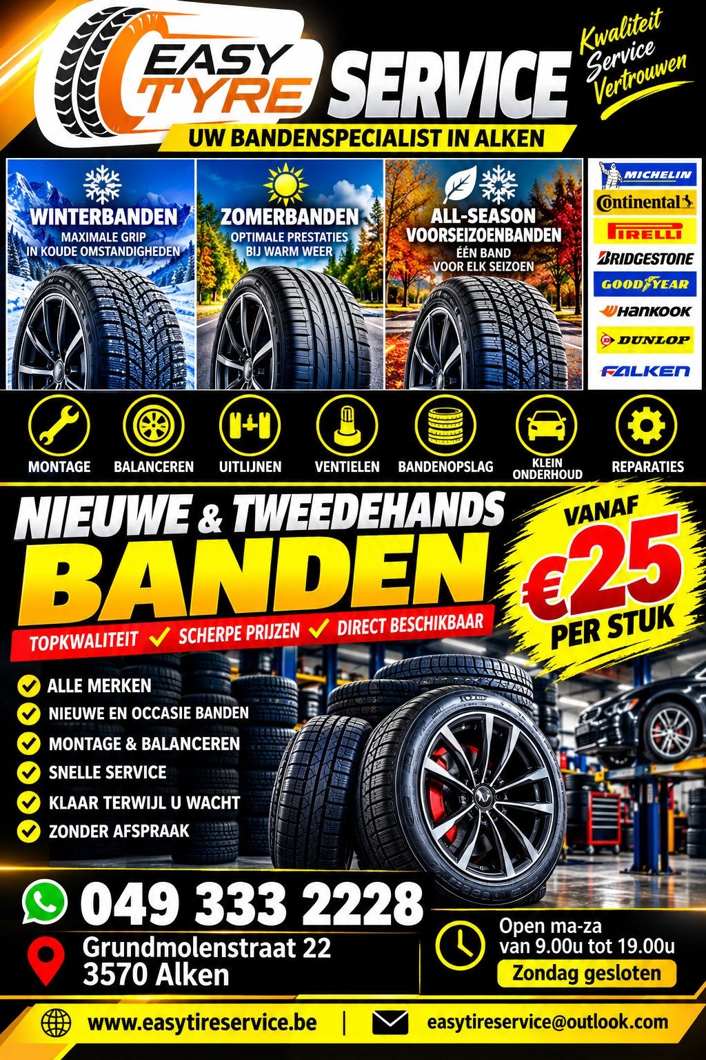 Lichtafstelling  Bandenherstelling  Klein onderhoud, Ophalen of Verzenden