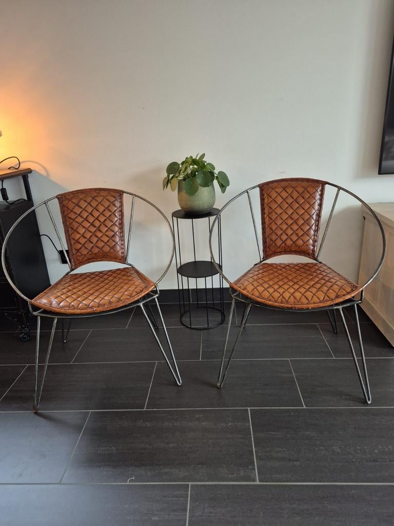 2 leuke stoelen, Huis en Inrichting, Stoelen, Ophalen, Bruin, Leer