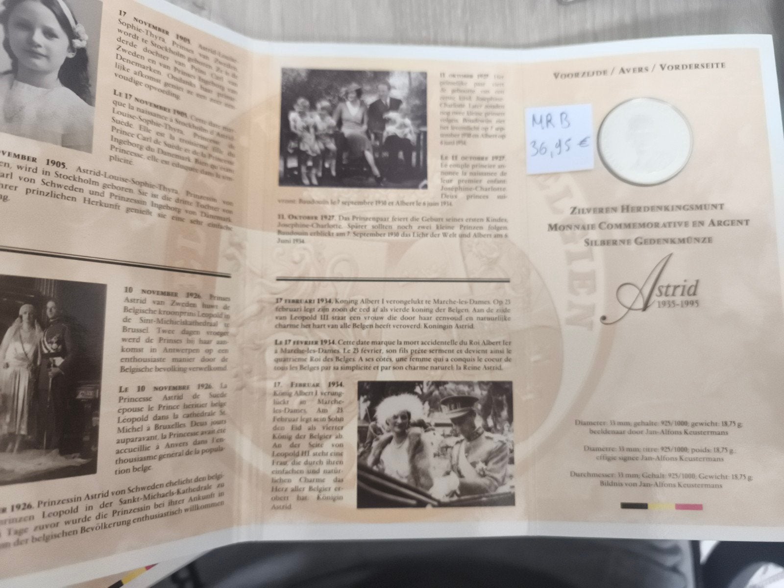 Pièce commémorative de la reine Astrid, Enlèvement ou Envoi, Argent