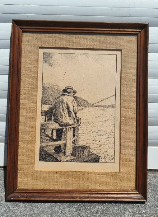 Lithographie le pêcheur signe o de cock 1953, Antiquités & Art, Enlèvement ou Envoi, Lithographie
