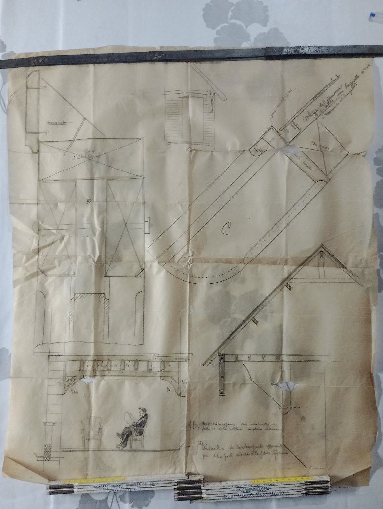 Ancien plan d'architecture menuiserie charpente 59x73, Enlèvement ou Envoi, Autres types