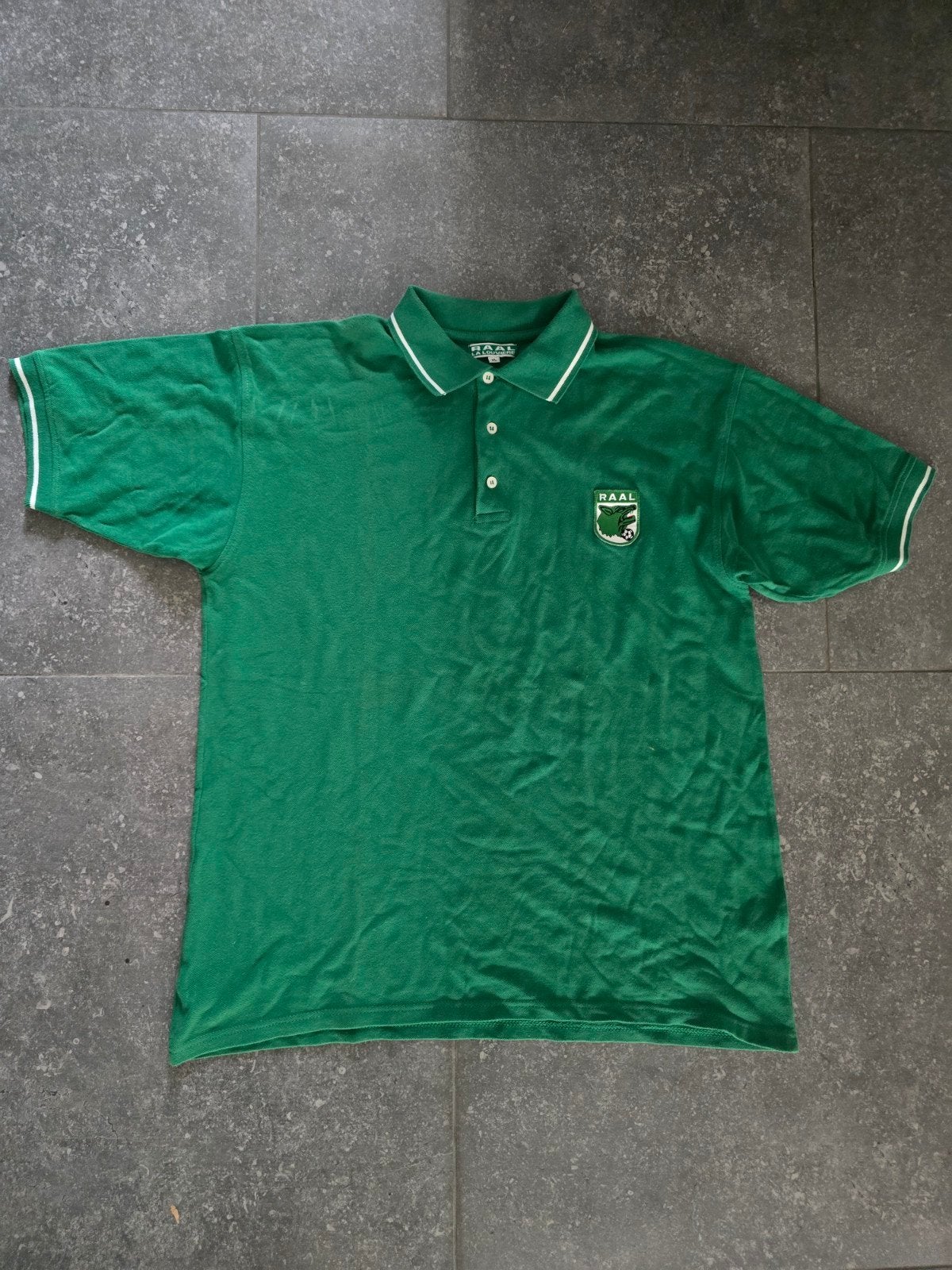 RAAL La Louvière XL vintage poloshirt — oude geborduurde bad, Ophalen of Verzenden, Groen