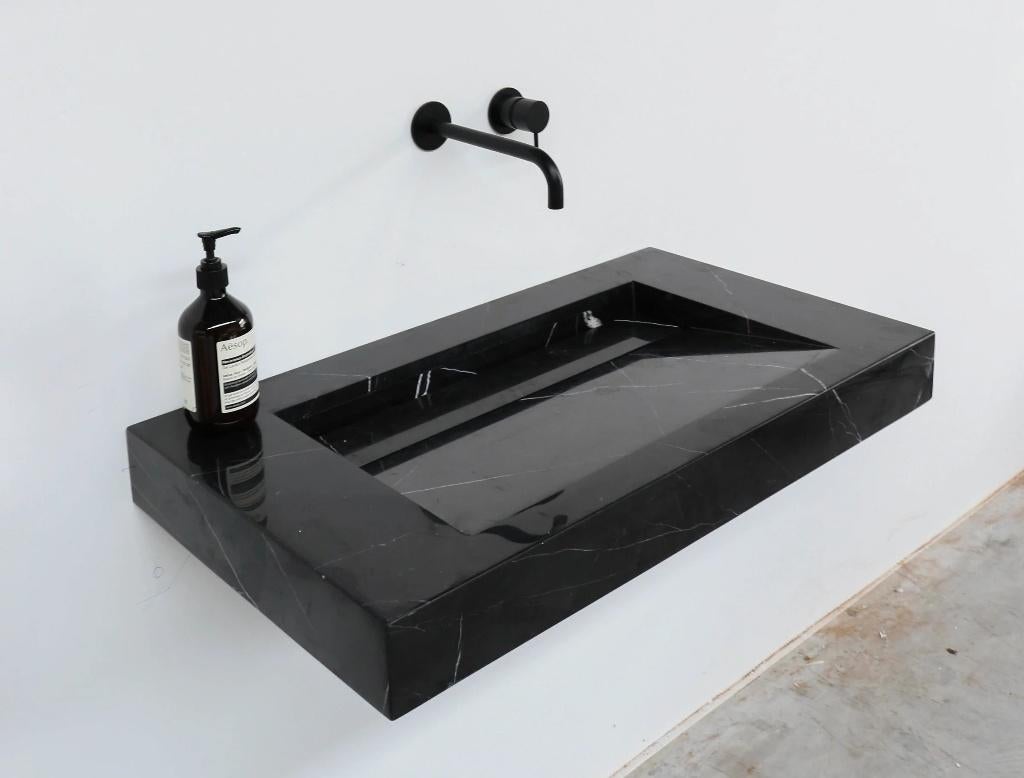 2 marmeren wastafels - zwevend - zwart marmer (Nieuw), Neuf, Moins de 25 cm, Moins de 100 cm, Enlèvement