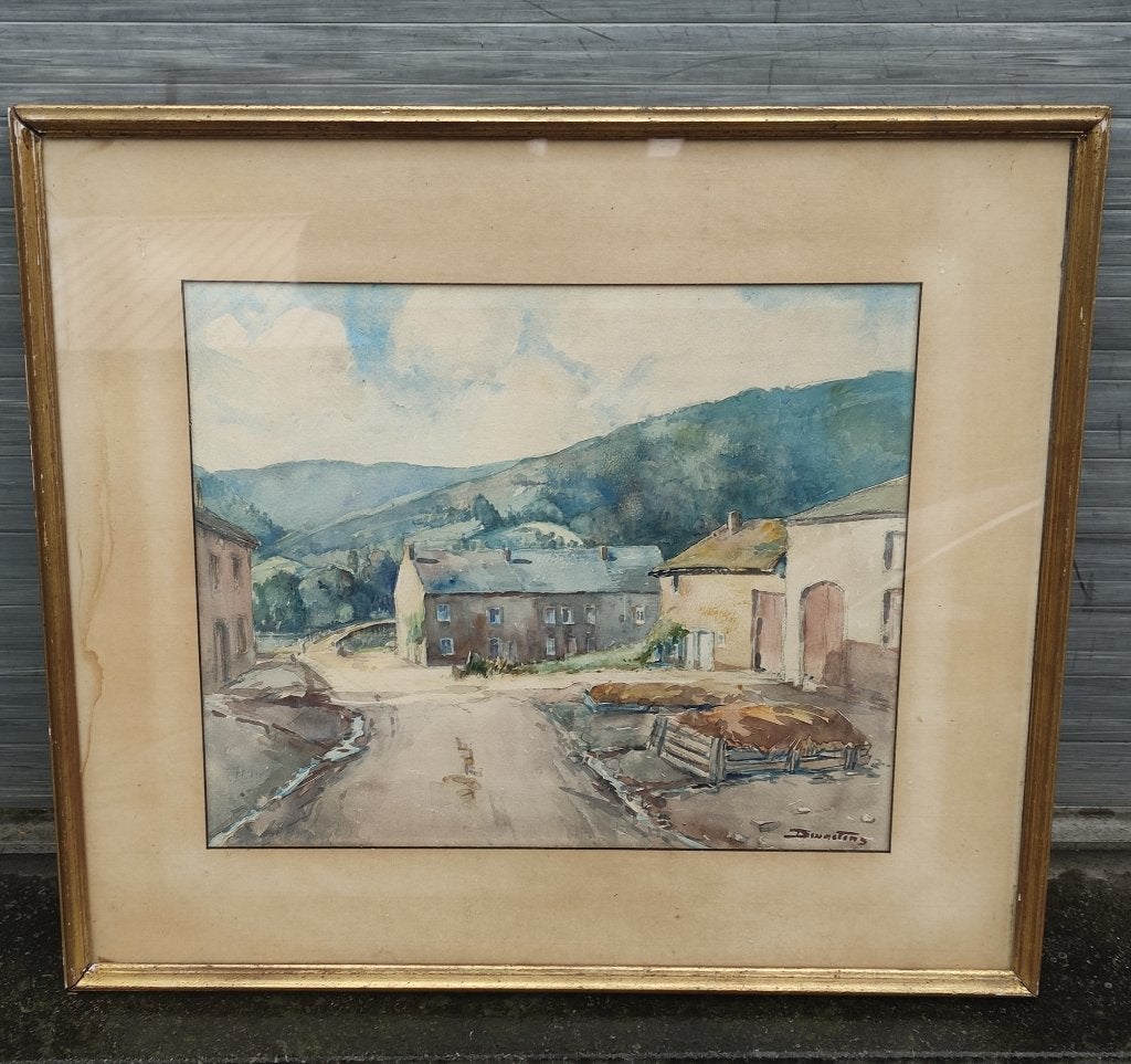 aquarelle fermette signe, Antiquités & Art, Art | Peinture | Classique, Enlèvement ou Envoi, Aquarelle