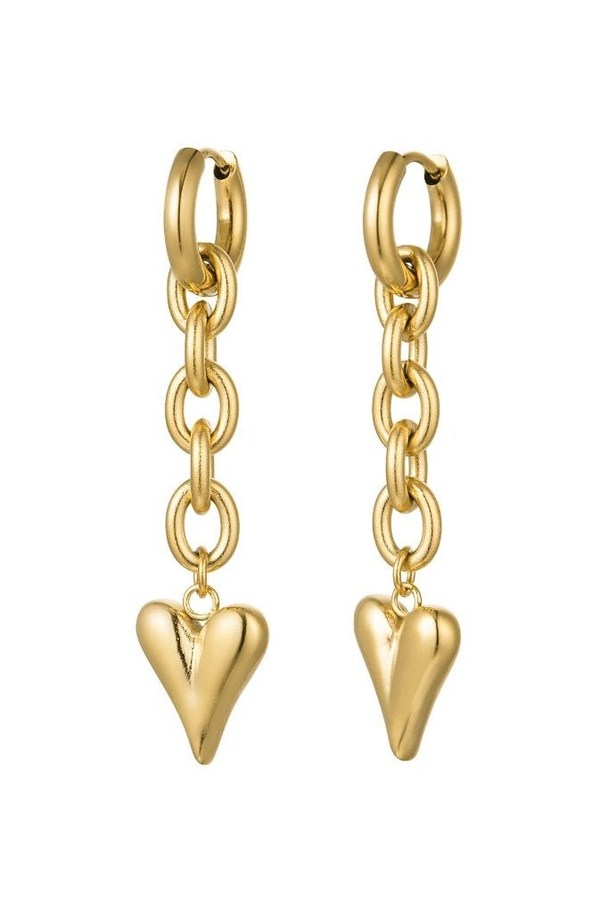 Oorbellen schakel & hart - Goud kleur Stainless Steel, Enlèvement ou Envoi, Neuf, Or, Autres matériaux