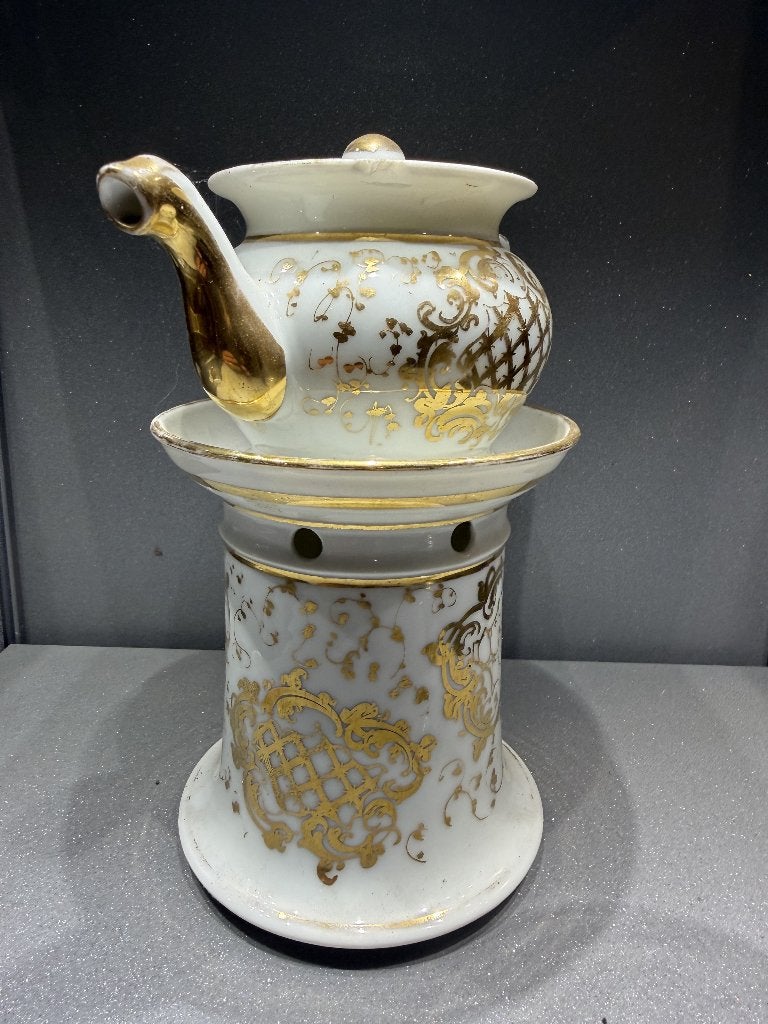 Théière ancienne en porcelaine avec support pour chauffe-pla, Enlèvement ou Envoi