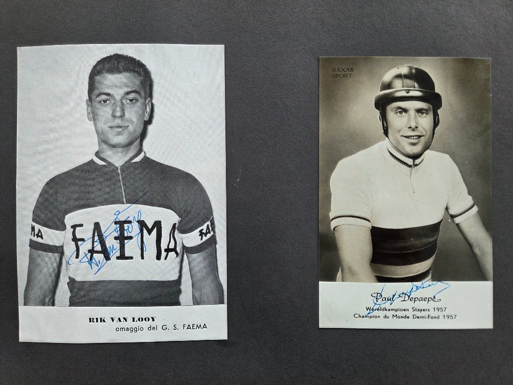 Collectie getekende wielrenner prentkaarten, Gebruikt, Foto, Ophalen of Verzenden, 1940 tot 1960