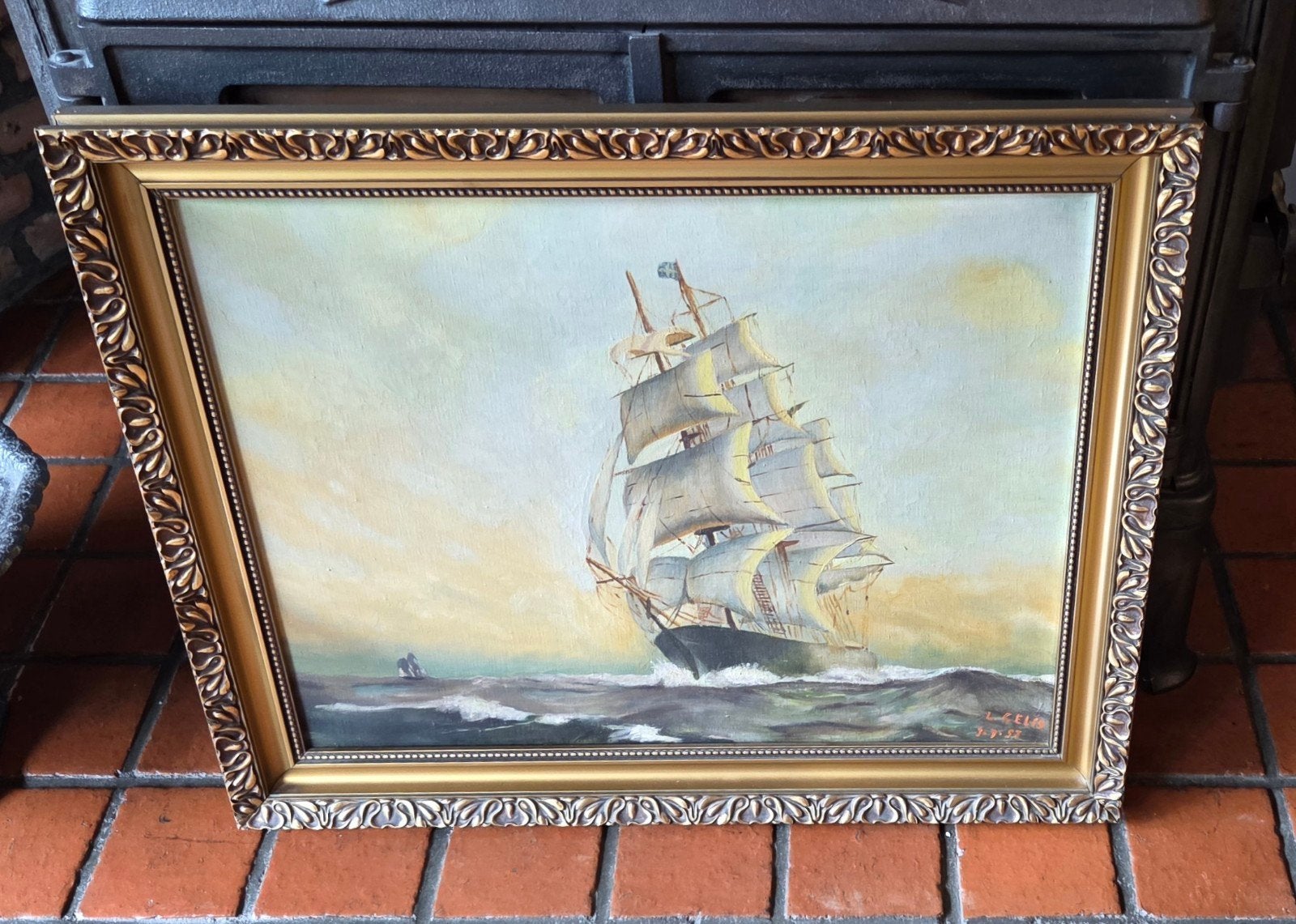 Schilderij "Storm op Zee, Ophalen, Gedateerd, Doek