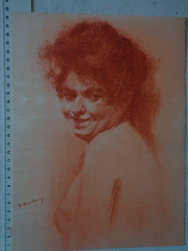 hoofd en torso van naakte vrouw Van Loey of Jan Van Looy?, Enlèvement ou Envoi, Signé, Portrait, Lithographie
