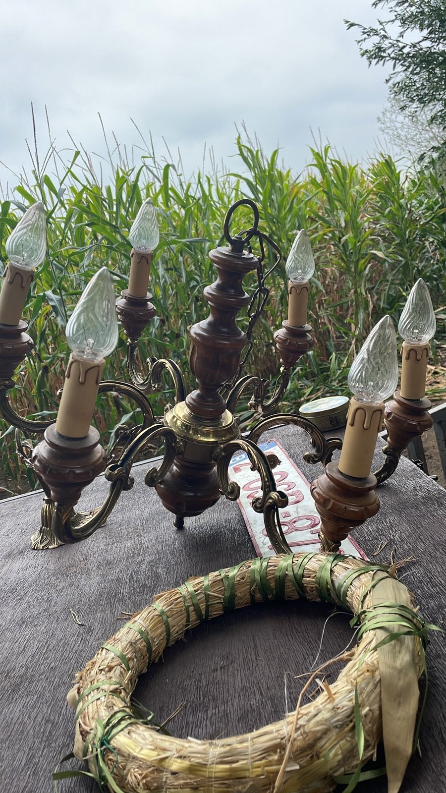 Kopper luster 6 light, Tuin en Terras, Ophalen of Verzenden