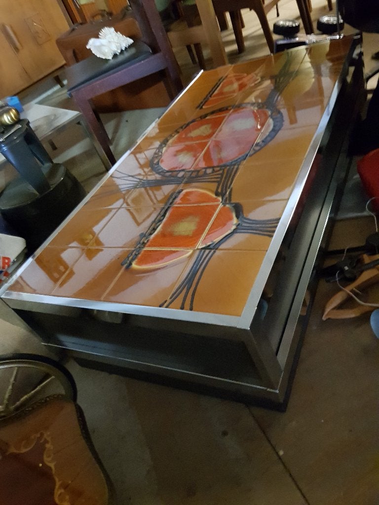 vintage design salontafel met tegels en lade, Enlèvement