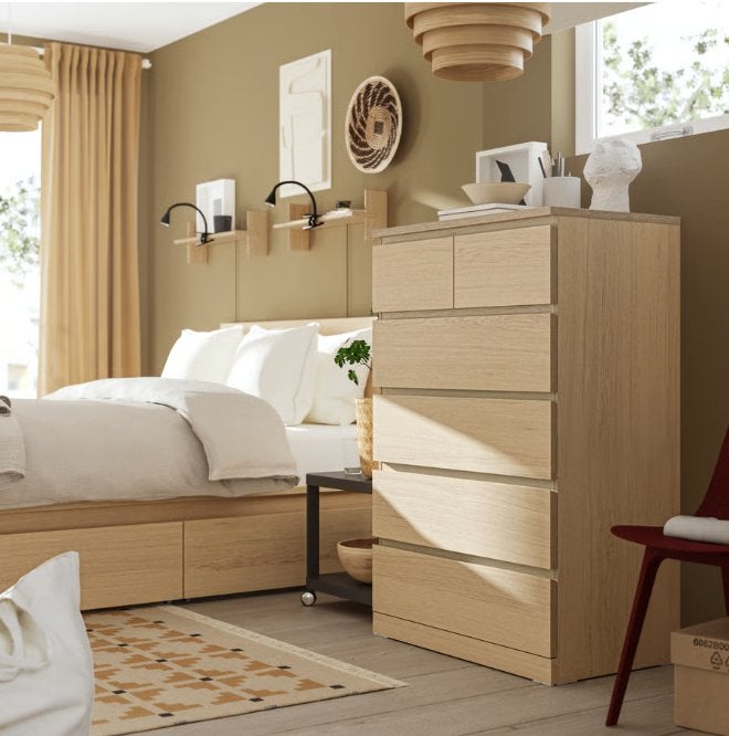 KEA MALM Ladekast / Chest of 6 Drawers (Oak), 25 à 50 cm, 5 tiroirs ou plus, Enlèvement, Utilisé