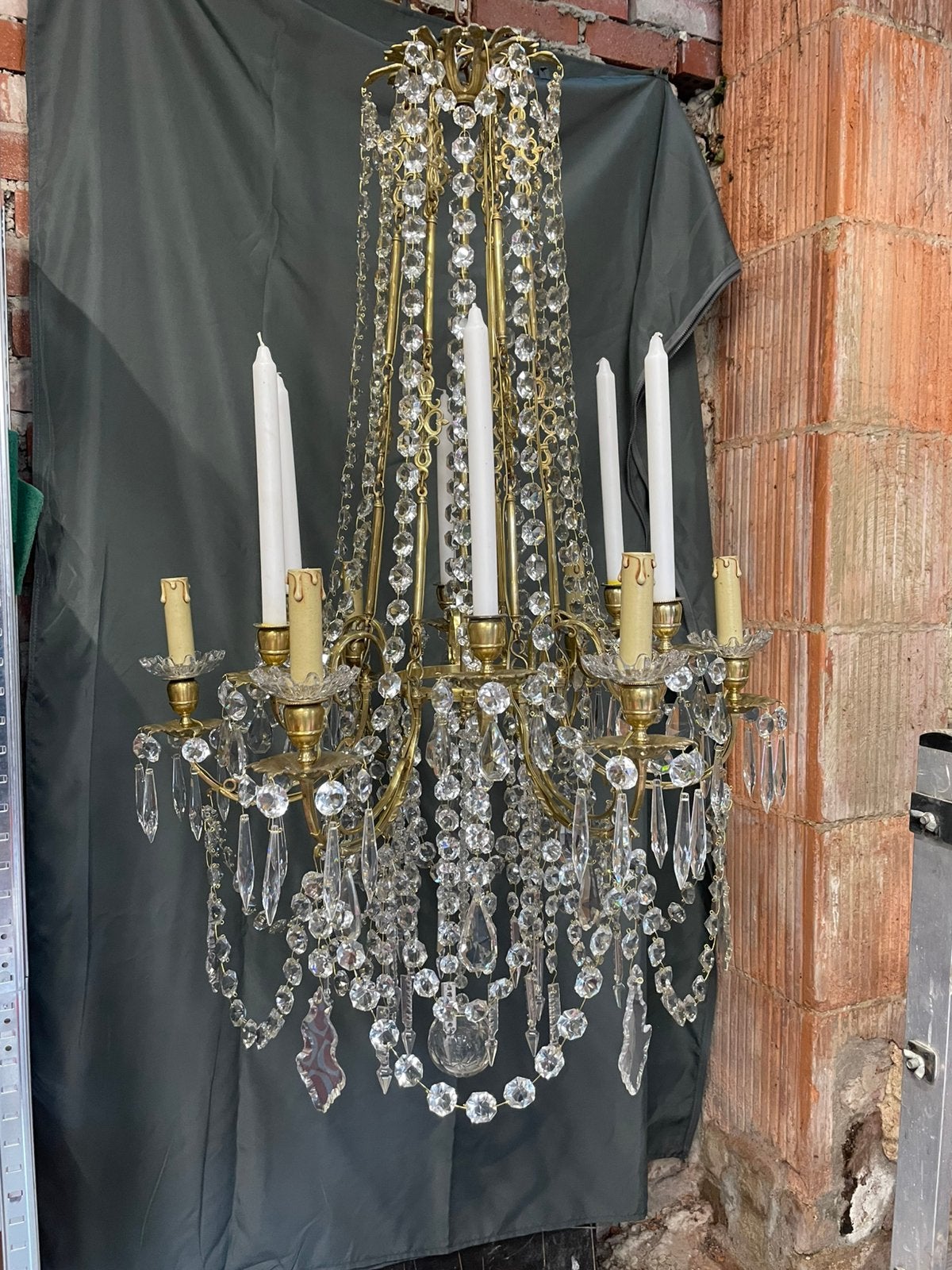 Grand lustre en cristal ancien, Enlèvement, Comme neuf, Autres matériaux, E14 (petit)