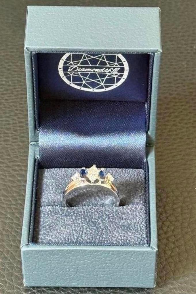 Gouden ring met natuurlijke diamant/ saffier met certificaat, Handtassen en Accessoires, Ringen, Nieuw, Ophalen of Verzenden, 17 tot 18