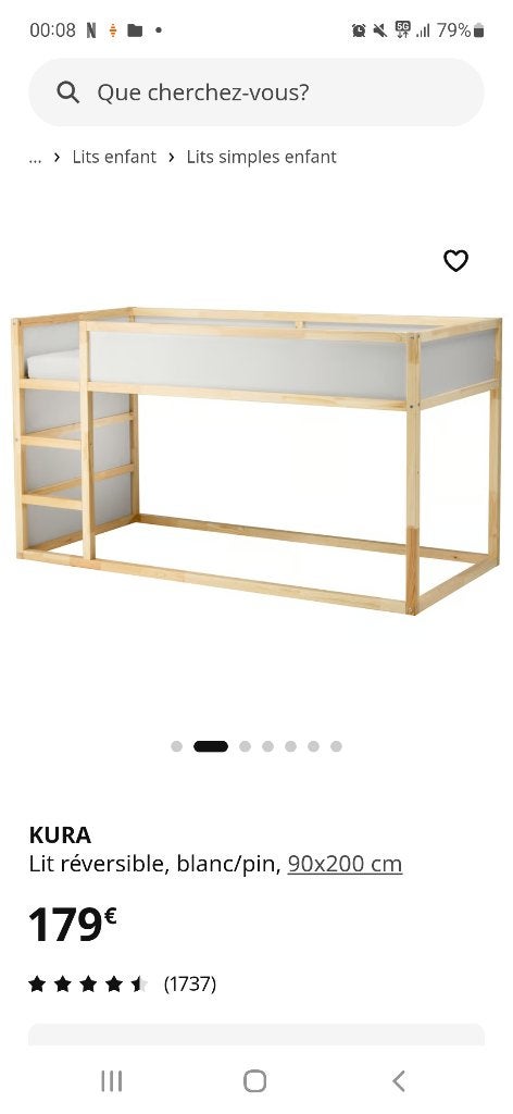 Lit enfant réversible KURA et MATELAS impeccable, Enlèvement, Comme neuf, Lits superposés