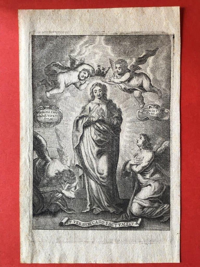 18e Gravure ET VERBUM CARO FACTUMEST O.L.Vrouw Engelen, Antiek en Kunst, Ophalen of Verzenden