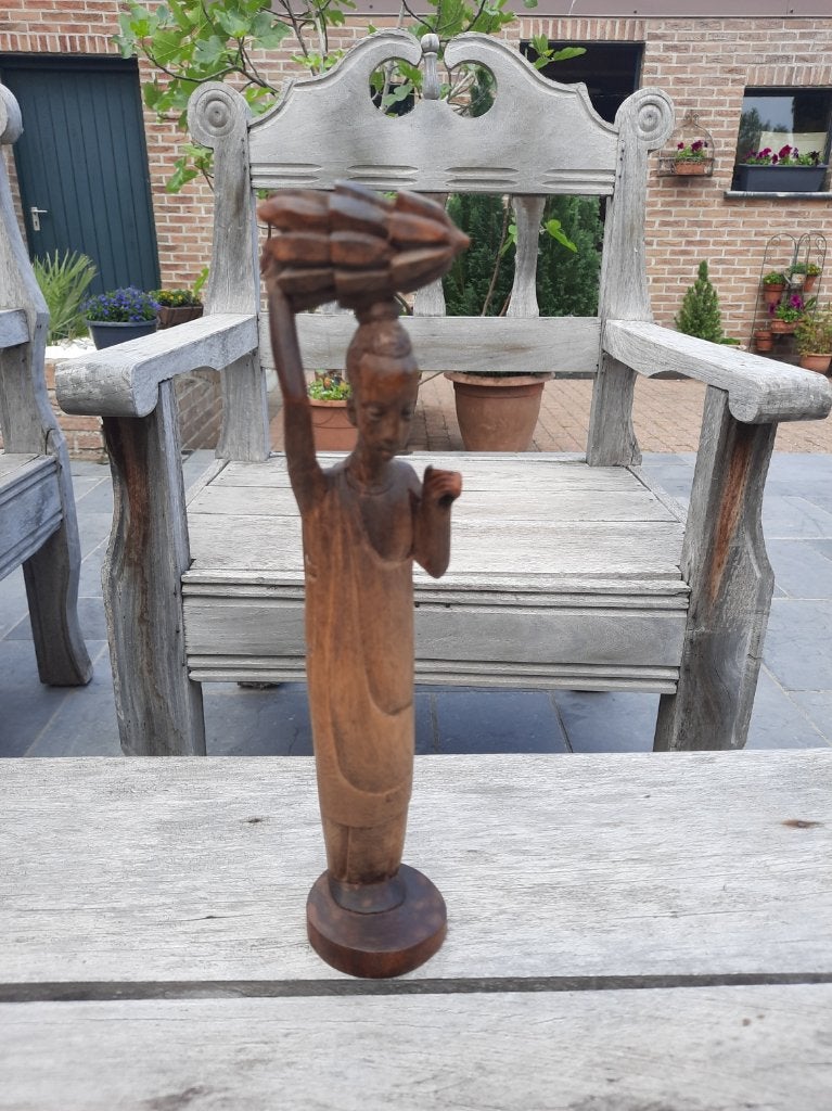 Beeld van Afrikaanse vrouw, Bois, Enlèvement ou Envoi, Brun, Fait main