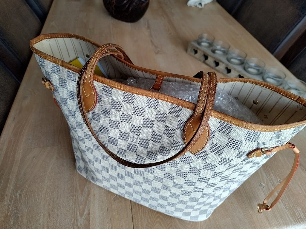 LOUIS VUITTON NEVERFULL MM TOTE BAG DAMIER AZUR N51107, Enlèvement ou Envoi, Utilisé, Gris, Shopper