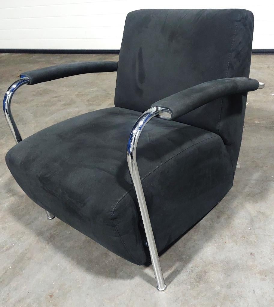 Leolux Scylla fauteuil | stof zwart / chroom | izgst, Ophalen of Verzenden, Zo goed als nieuw, Stof, Dutch Design
