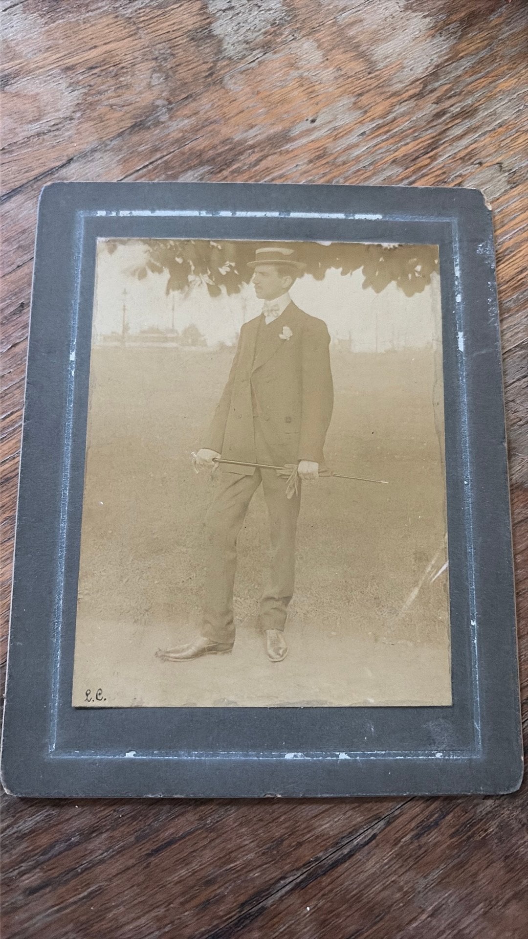 Antieke foto Liège / Luik 1906 – Elegante heer met strohoed, Ophalen of Verzenden, Foto