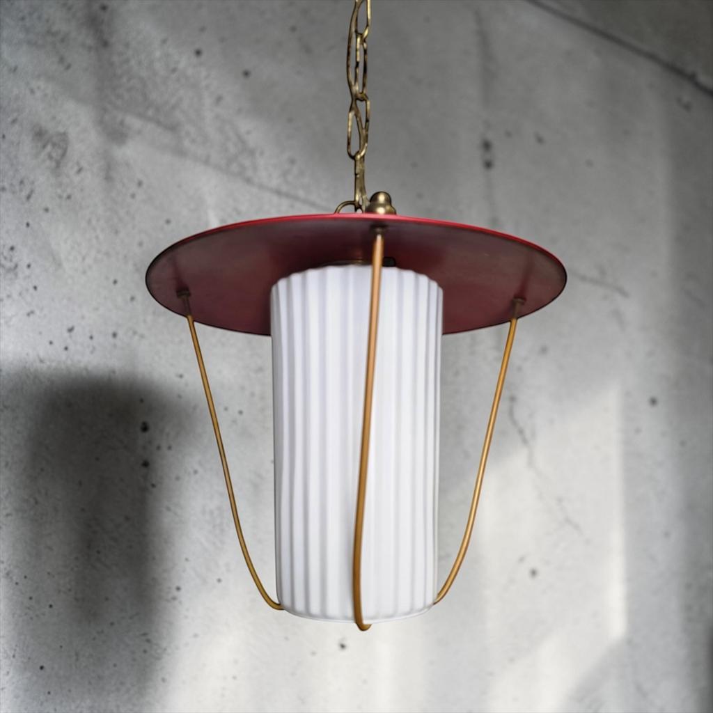Vintage rood witte hanglamp / luster, Antiek en Kunst, Antiek | Verlichting, Ophalen