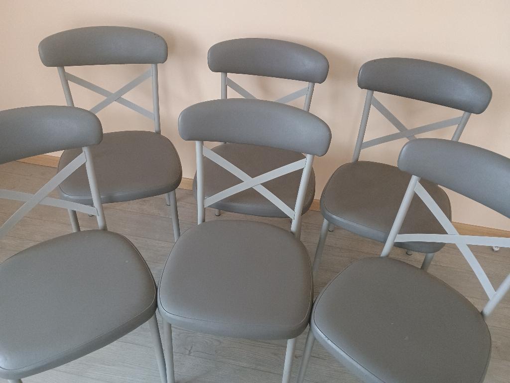 6 vintage cross back keukenstoelen, Huis en Inrichting, Ophalen, Vintage, Zo goed als nieuw, Grijs