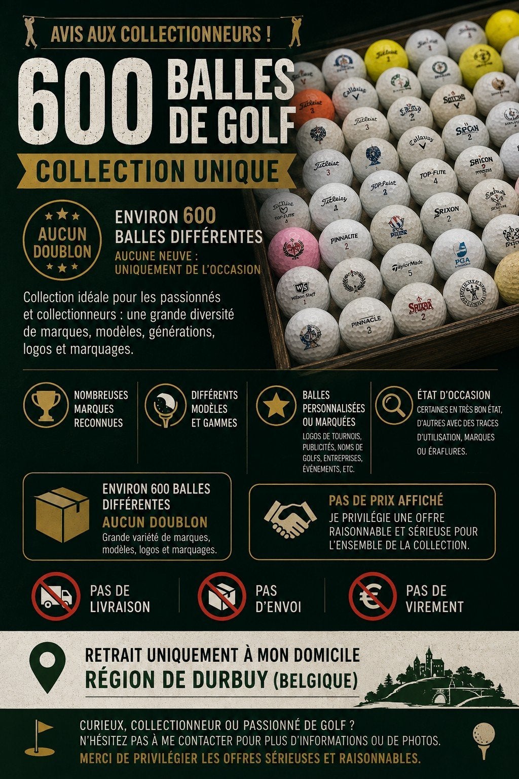 Lot de +- 600 balles de golf d'occasion, Verzamelen, Sportartikelen en Voetbal, Ophalen, Gebruikt, Overige typen