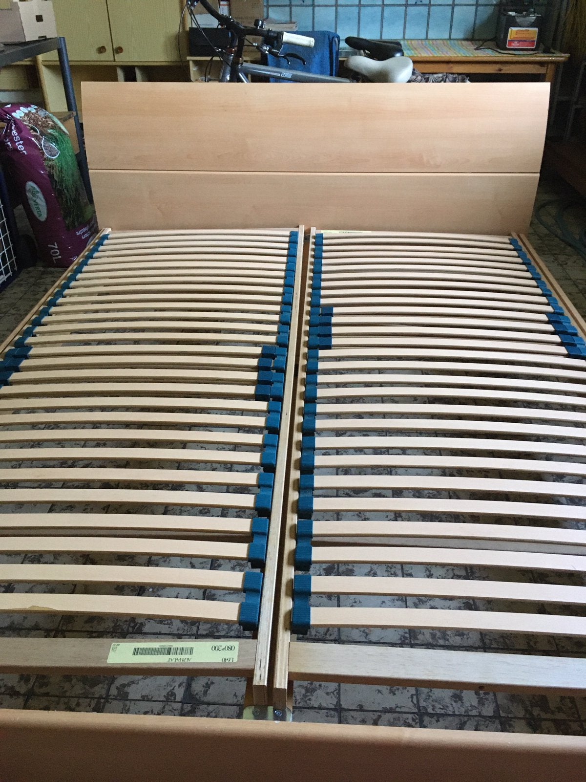 2-persoonsbed met 2 lattenbodems, Huis en Inrichting, Slaapkamer | Bedden, Ophalen, Gebruikt, Beige, Tweepersoons