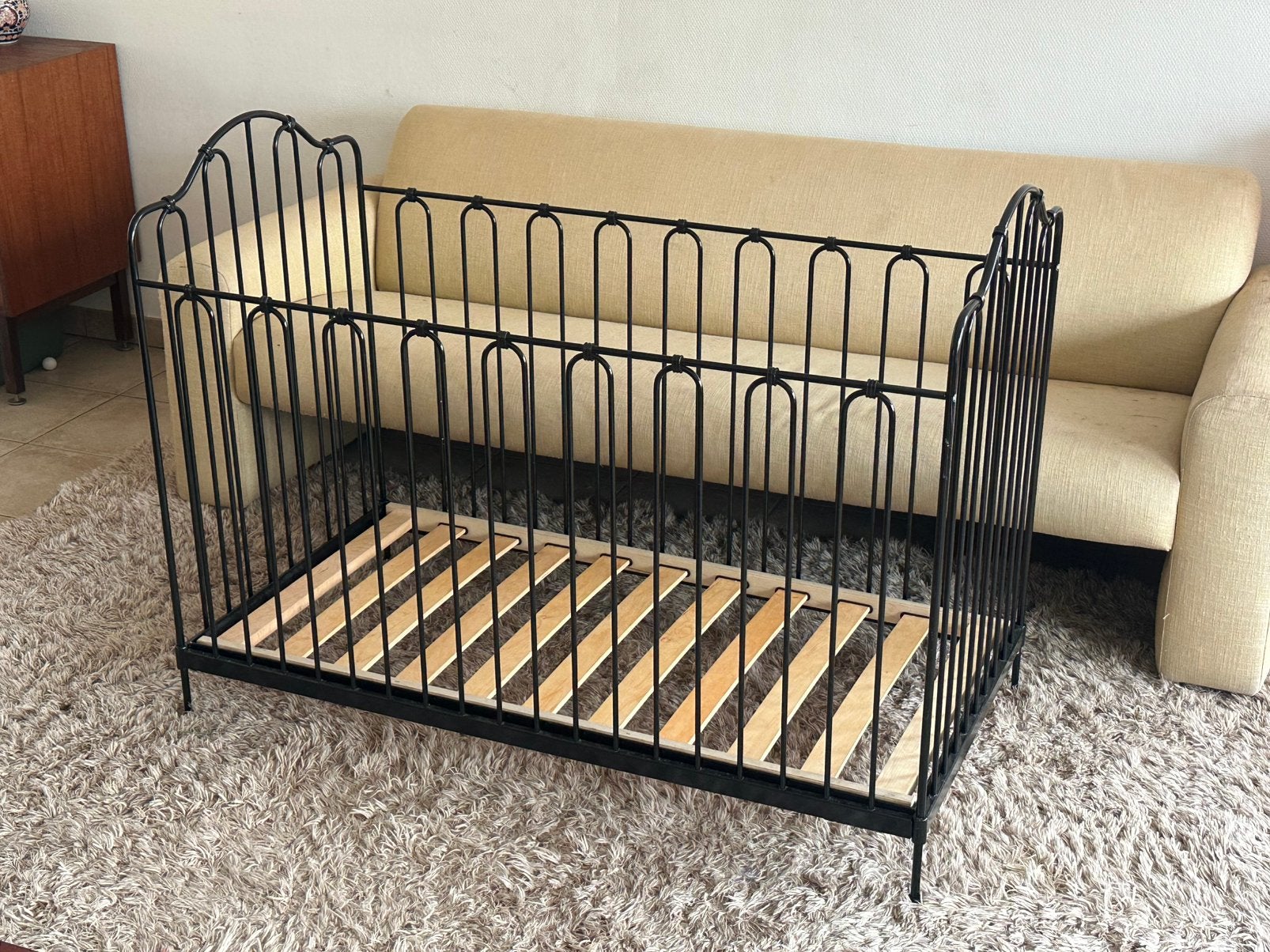 Kinderbed ledikant in zwart smeedijzer, Ophalen, Gebruikt, Minder dan 140 cm, Minder dan 70 cm