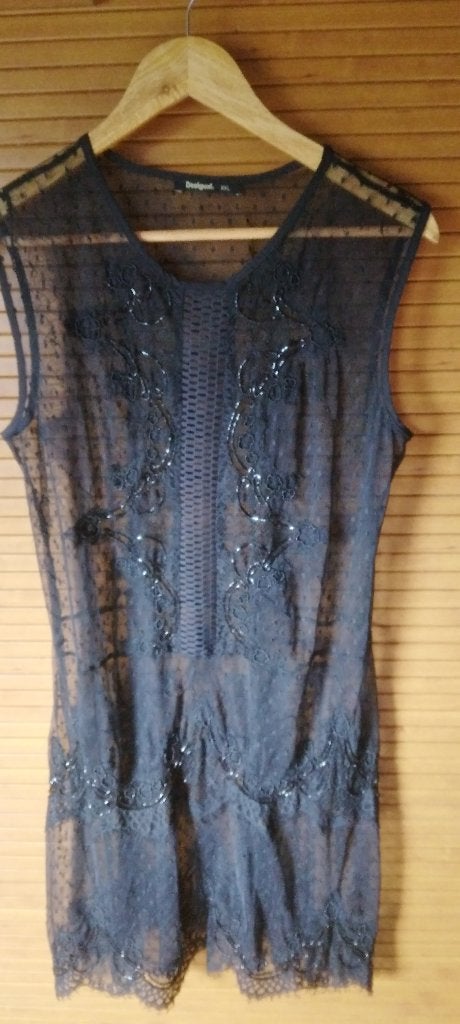 Transparante zwarte jurk van Desigual, Zwart, Maat 46/48 (XL) of groter, Ophalen of Verzenden, Zo goed als nieuw