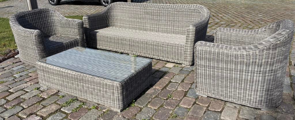 Tuinset 3 zit + 2x 1 zit incl kussens in nieuwstaat, Tuin en Terras, Tuinsets en Loungesets, Ophalen, Zo goed als nieuw, Hout