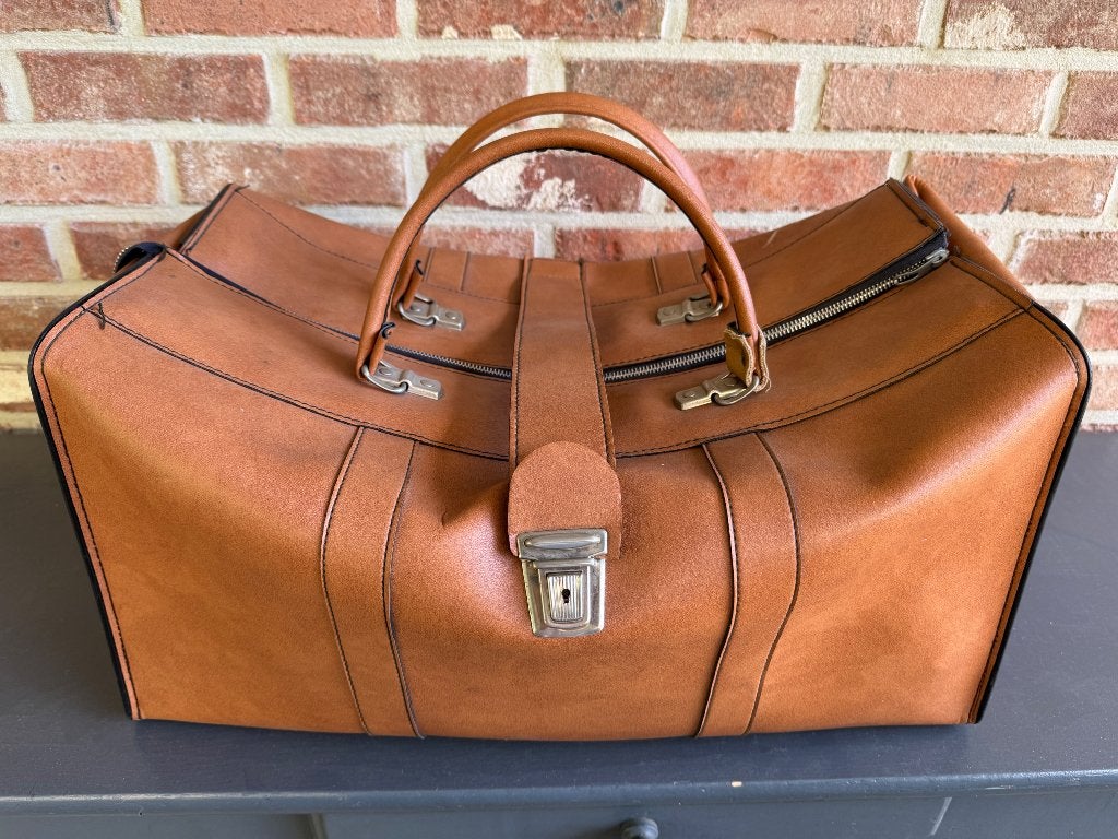 Vintage reistas bruin, Ophalen, Gebruikt, 20 tot 30 cm, Bruin