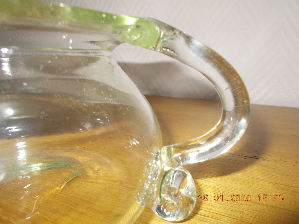 Ancien pot en verre., Transparent, Comme neuf, Verre, Avec poignée